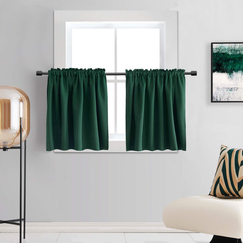 DONREN Hunter Green Curtain Tiers for Small Window - Mini Blackout Curtains for Bedroom with Rod Pocket (42 Inch x 36 Inch,2 Panels) - Image 1